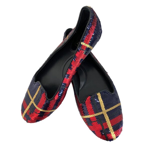 Coach Debrorah Womens Sequin Plaid Ballet Flats Size 6B Holiday EUC - Picture 1 of 9
